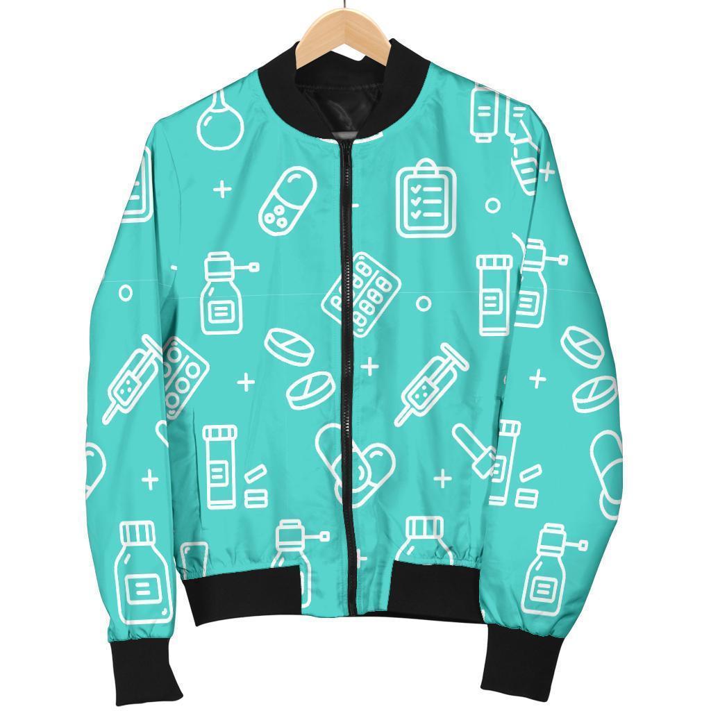 Pharmacy Pastel Print Pattern Women Casual Bomber Jacket-grizzshop