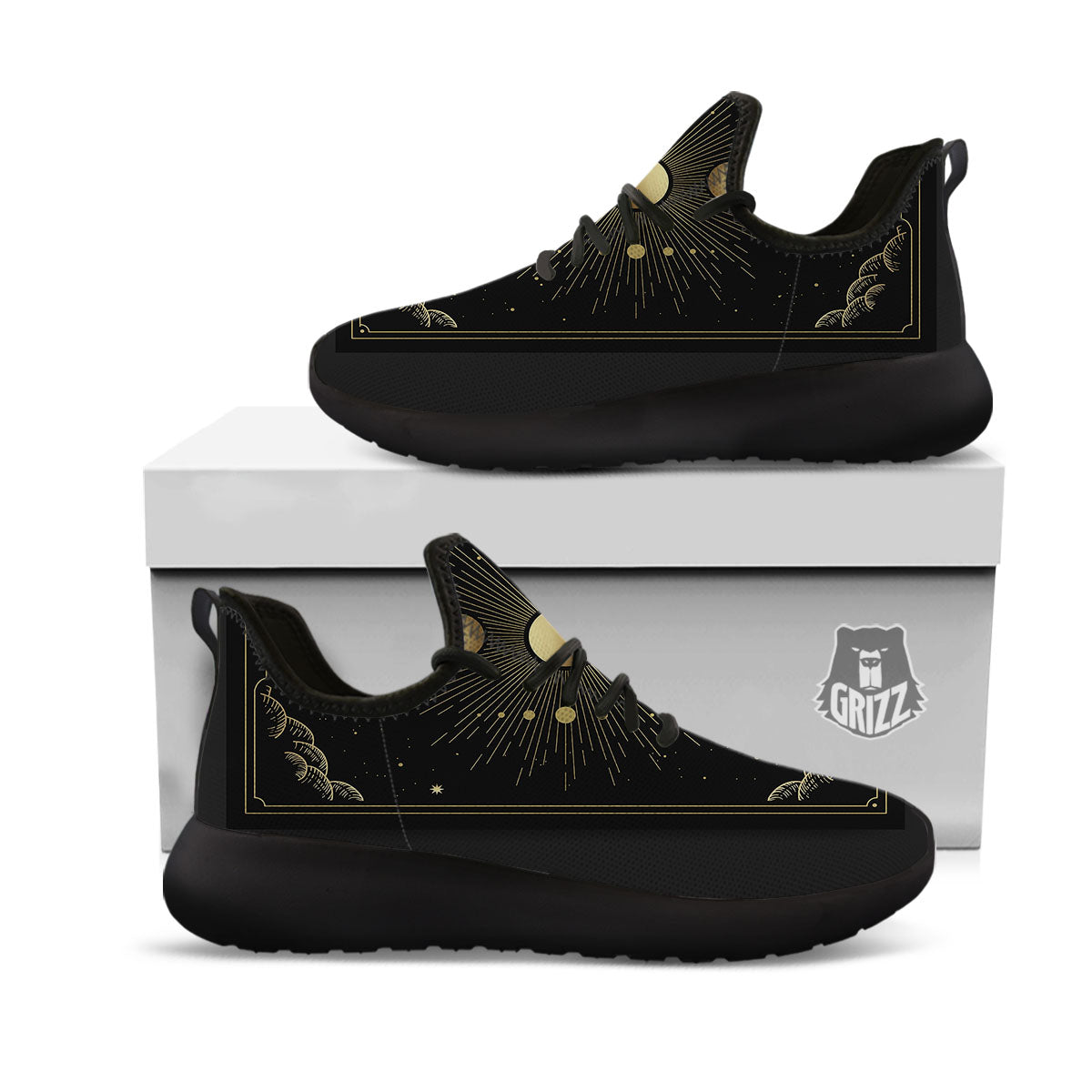 Phases And Eclipse Print Black Athletic Shoes-grizzshop
