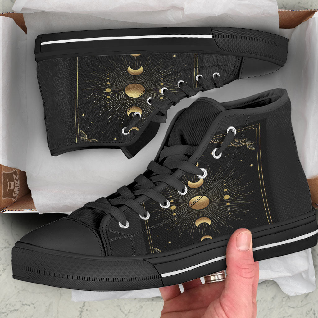 Phases And Eclipse Print Black High Top Shoes-grizzshop