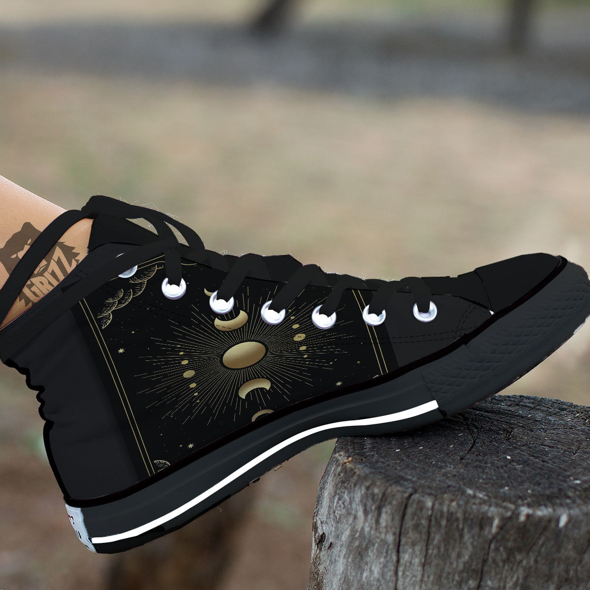 Phases And Eclipse Print Black High Top Shoes-grizzshop