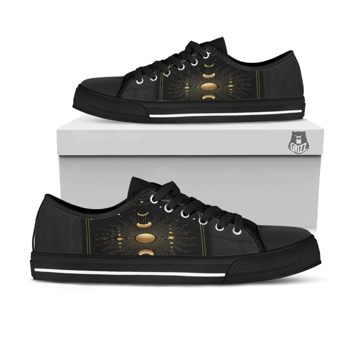 Phases And Eclipse Print Black Low Top Shoes-grizzshop