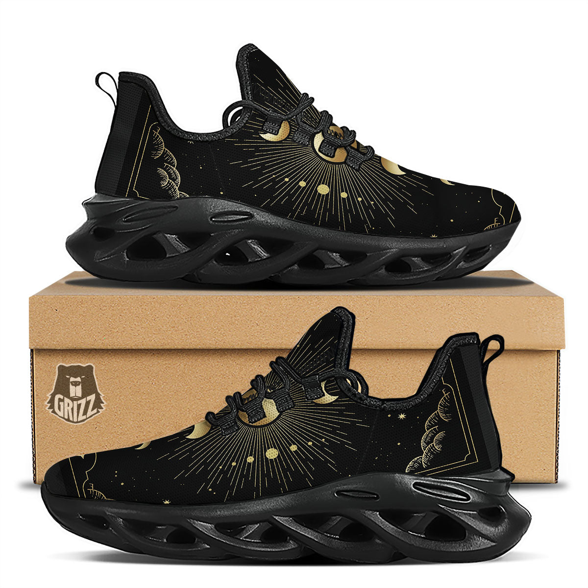 Phases And Eclipse Print Black Running Shoes-grizzshop