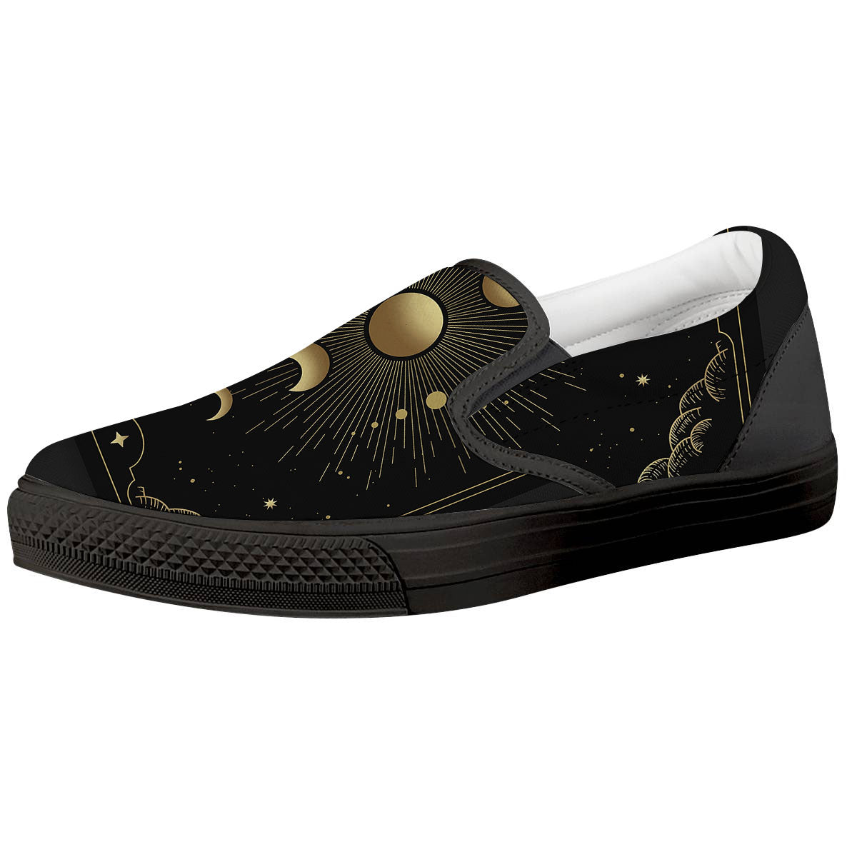Phases And Eclipse Print Black Slip On Shoes-grizzshop