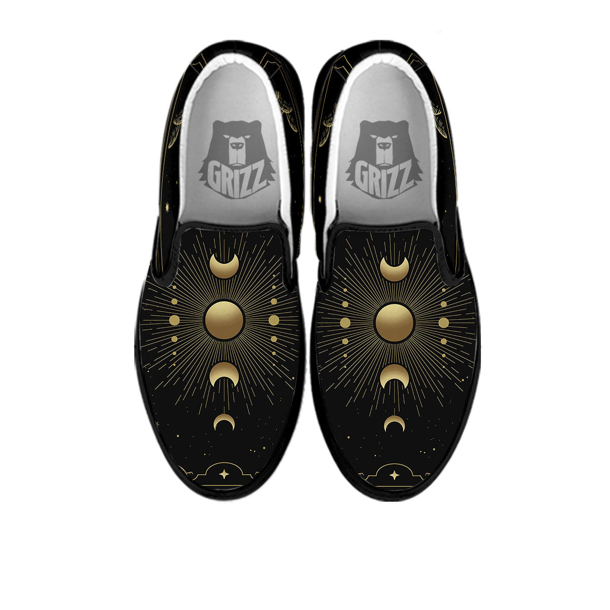 Phases And Eclipse Print Black Slip On Shoes-grizzshop