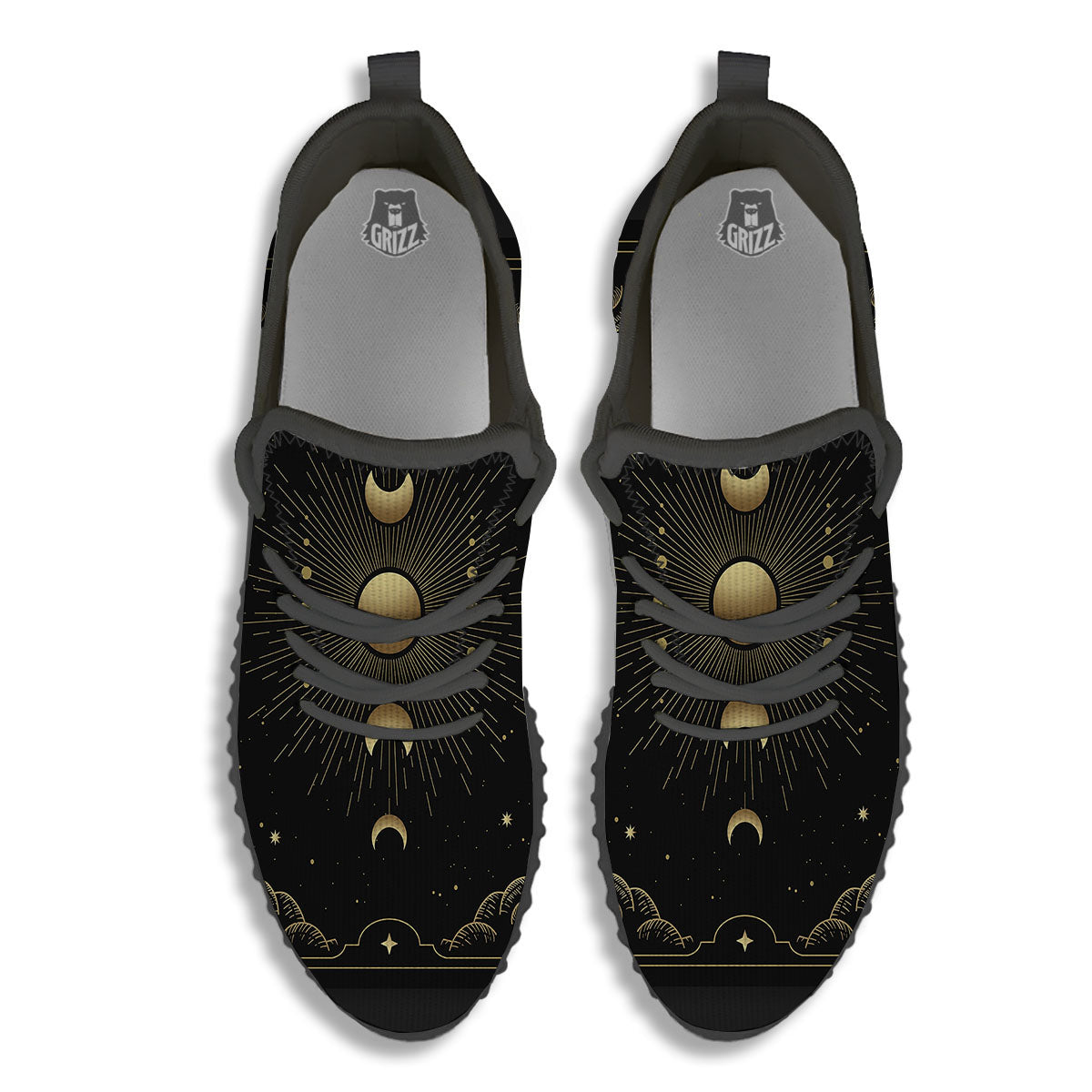 Phases And Eclipse Print Black Walking Shoes-grizzshop