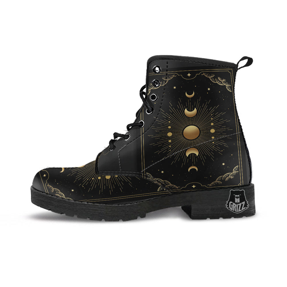 Phases And Eclipse Print Leather Boots-grizzshop