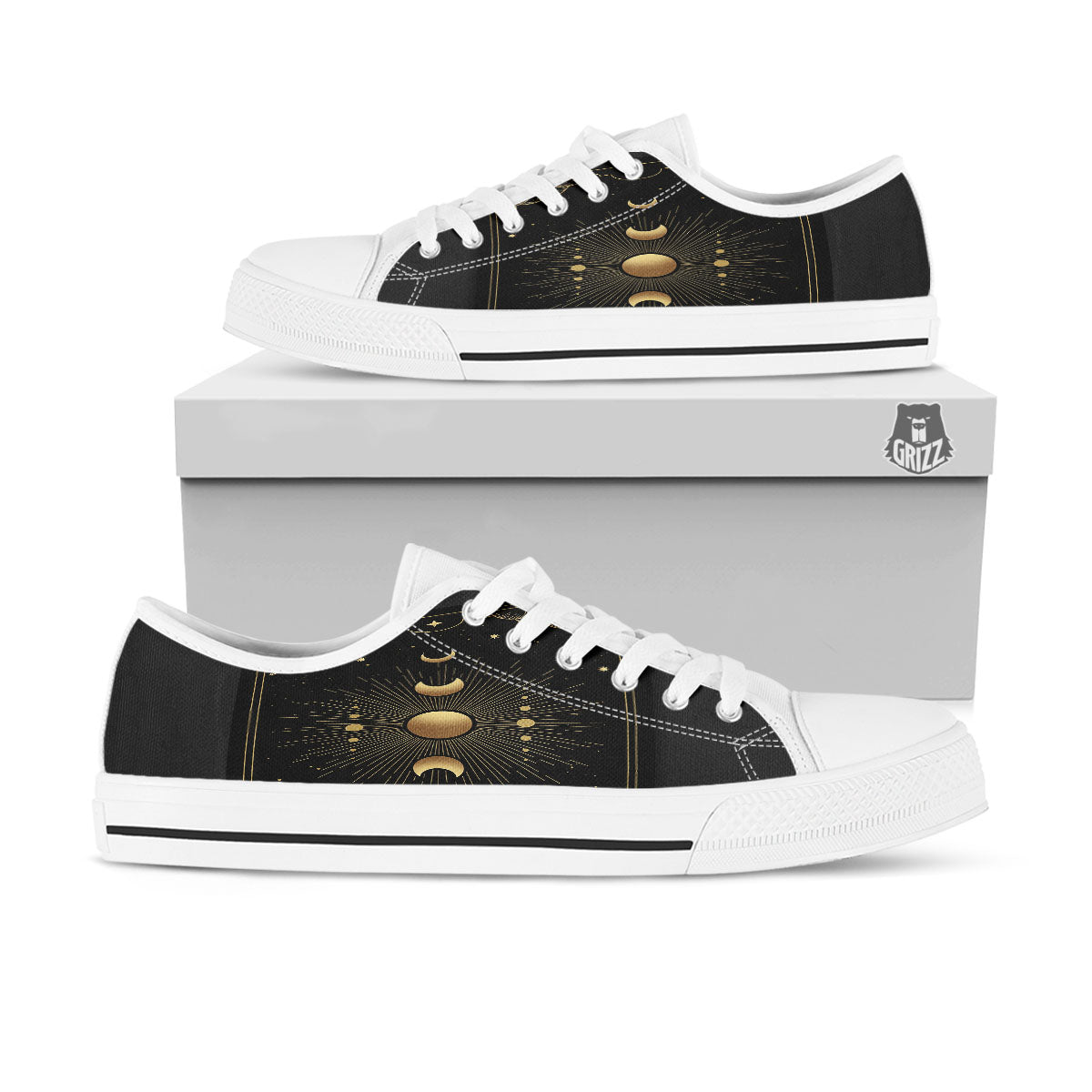 Phases And Eclipse Print White Low Top Shoes-grizzshop