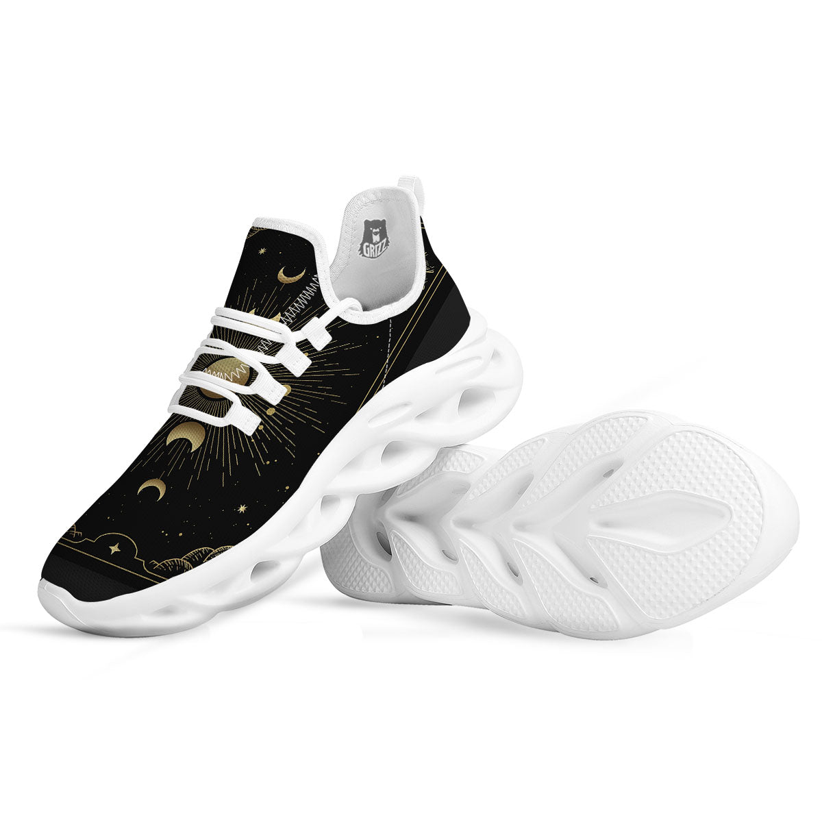 Phases And Eclipse Print White Running Shoes-grizzshop