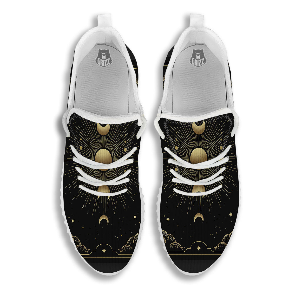 Phases And Eclipse Print White Walking Shoes-grizzshop