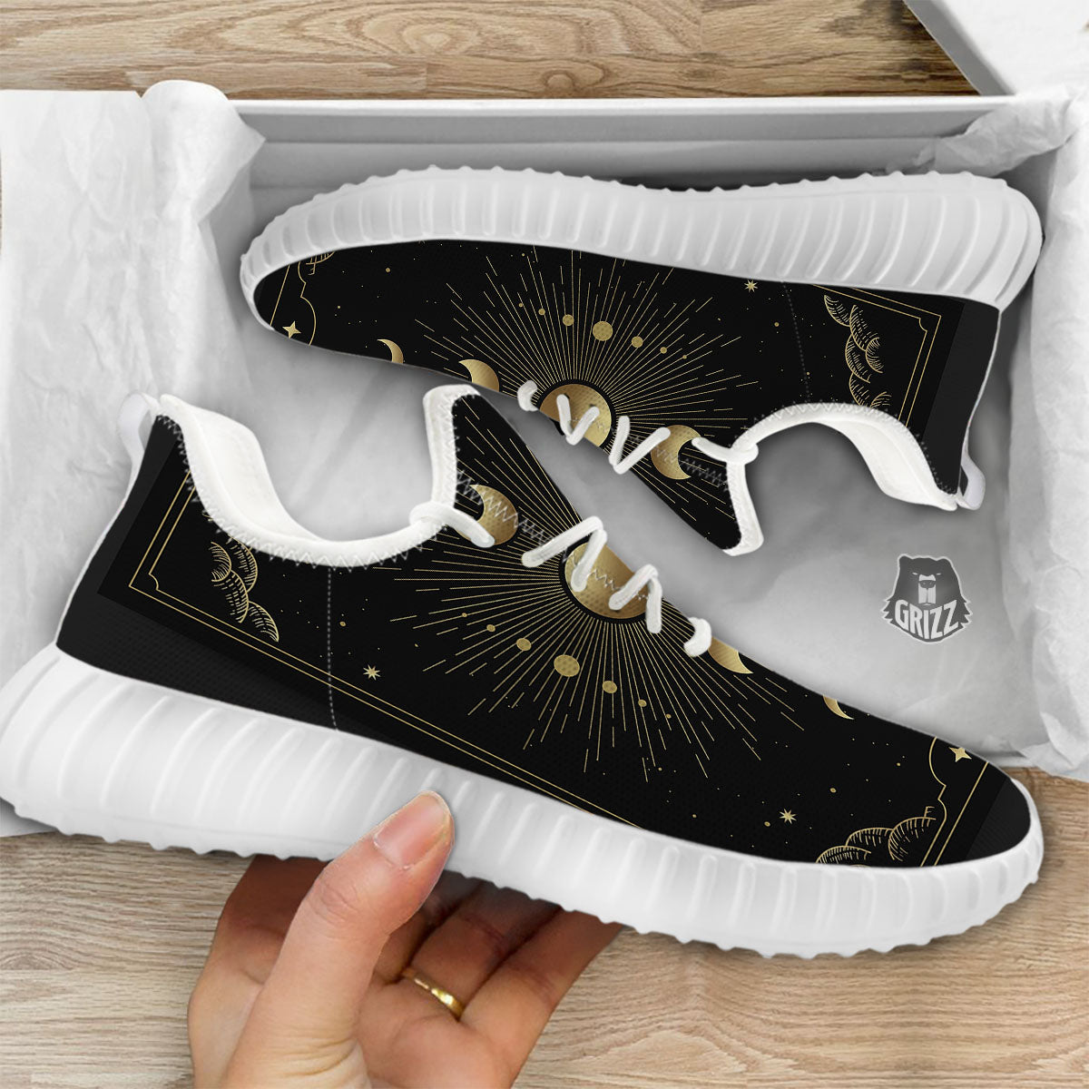 Phases And Eclipse Print White Walking Shoes-grizzshop