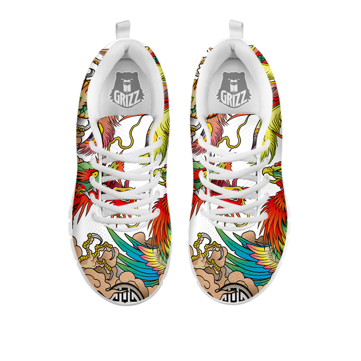 Phoenix And Dragon Japanese Tattoo Print White Sneaker-grizzshop