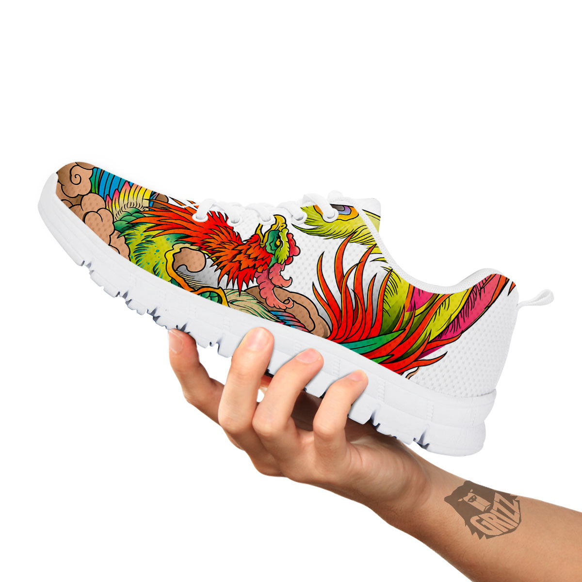 Phoenix And Dragon Japanese Tattoo Print White Sneaker-grizzshop