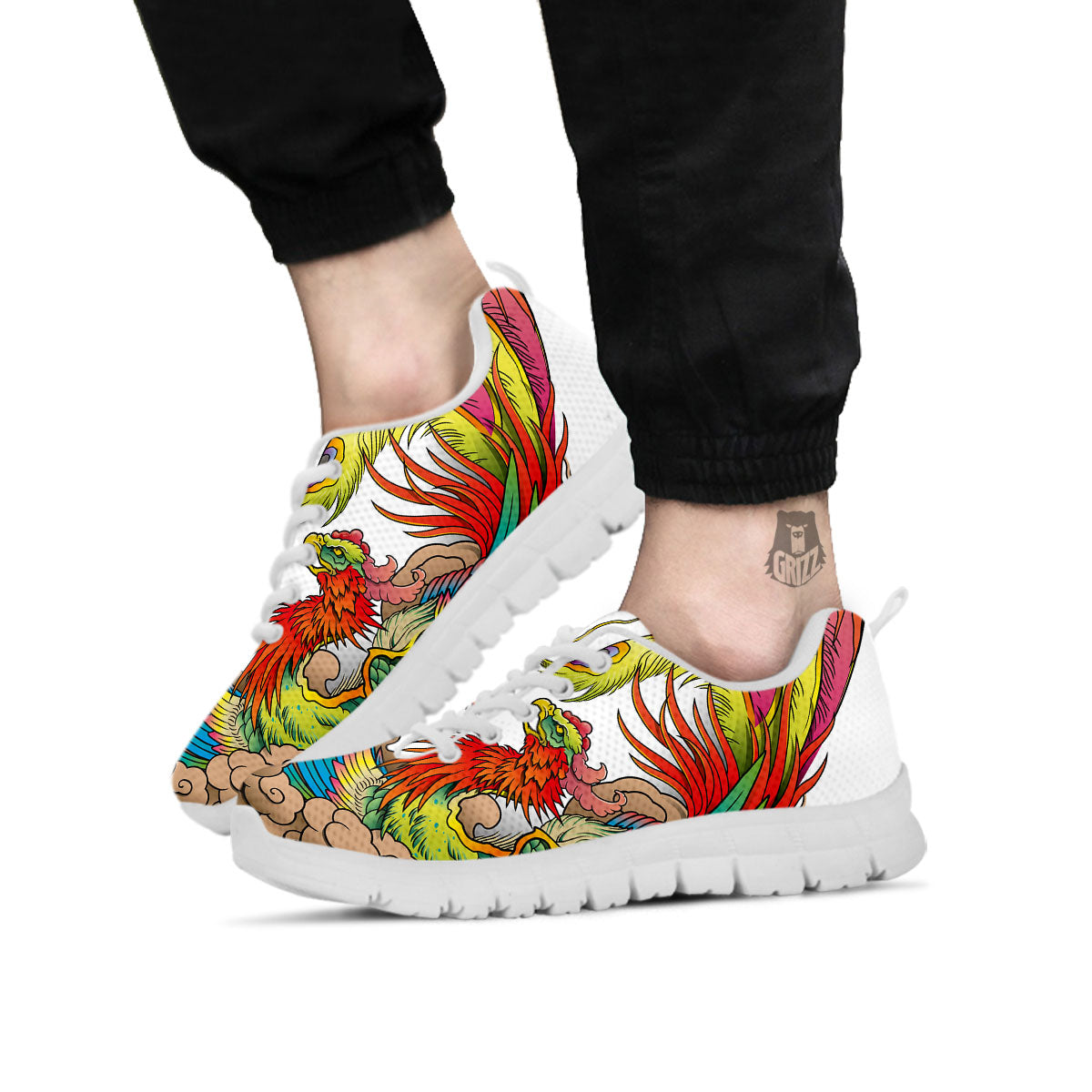 Phoenix And Dragon Japanese Tattoo Print White Sneaker-grizzshop
