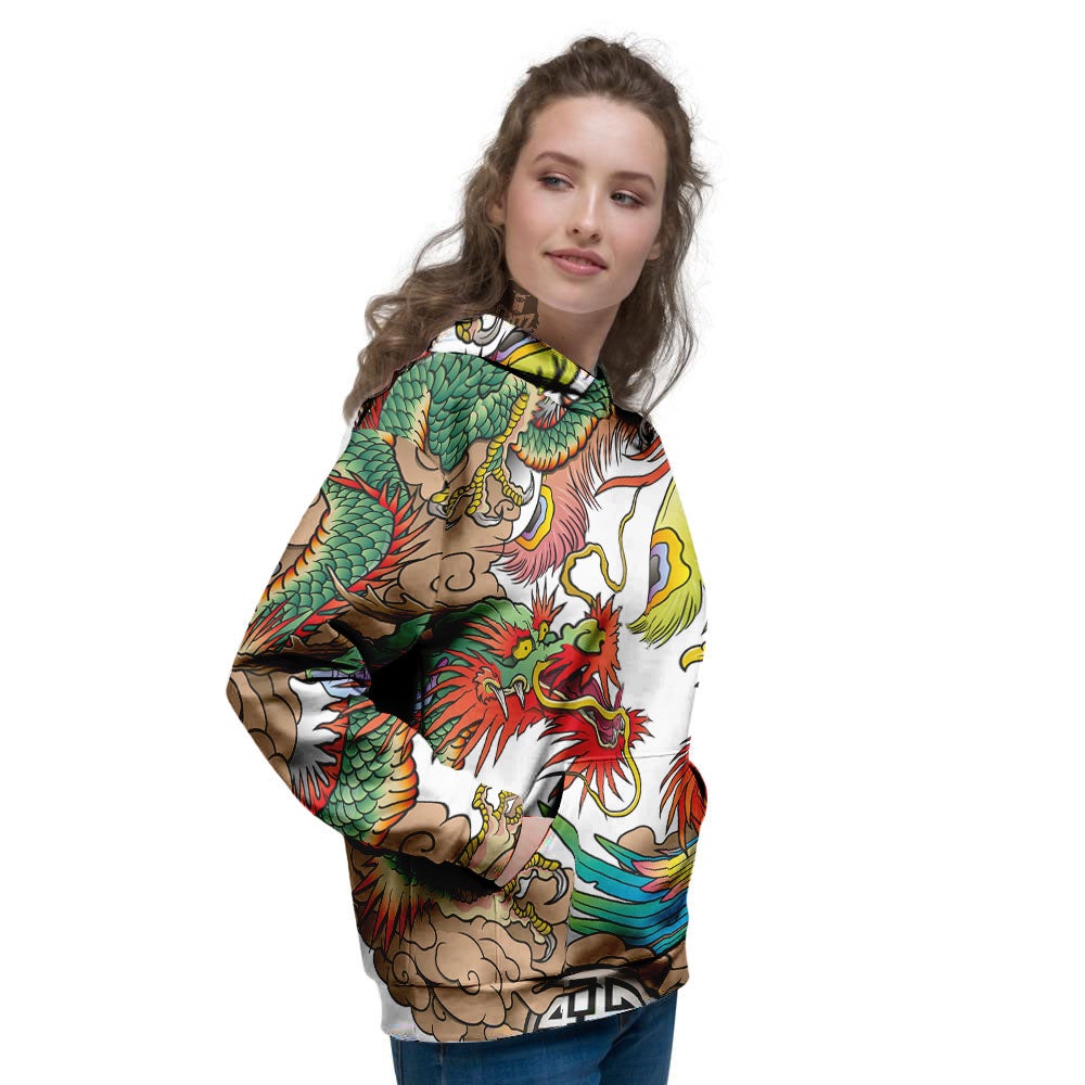 Phoenix And Dragon Japanese Tattoo Print Women's Hoodie-grizzshop