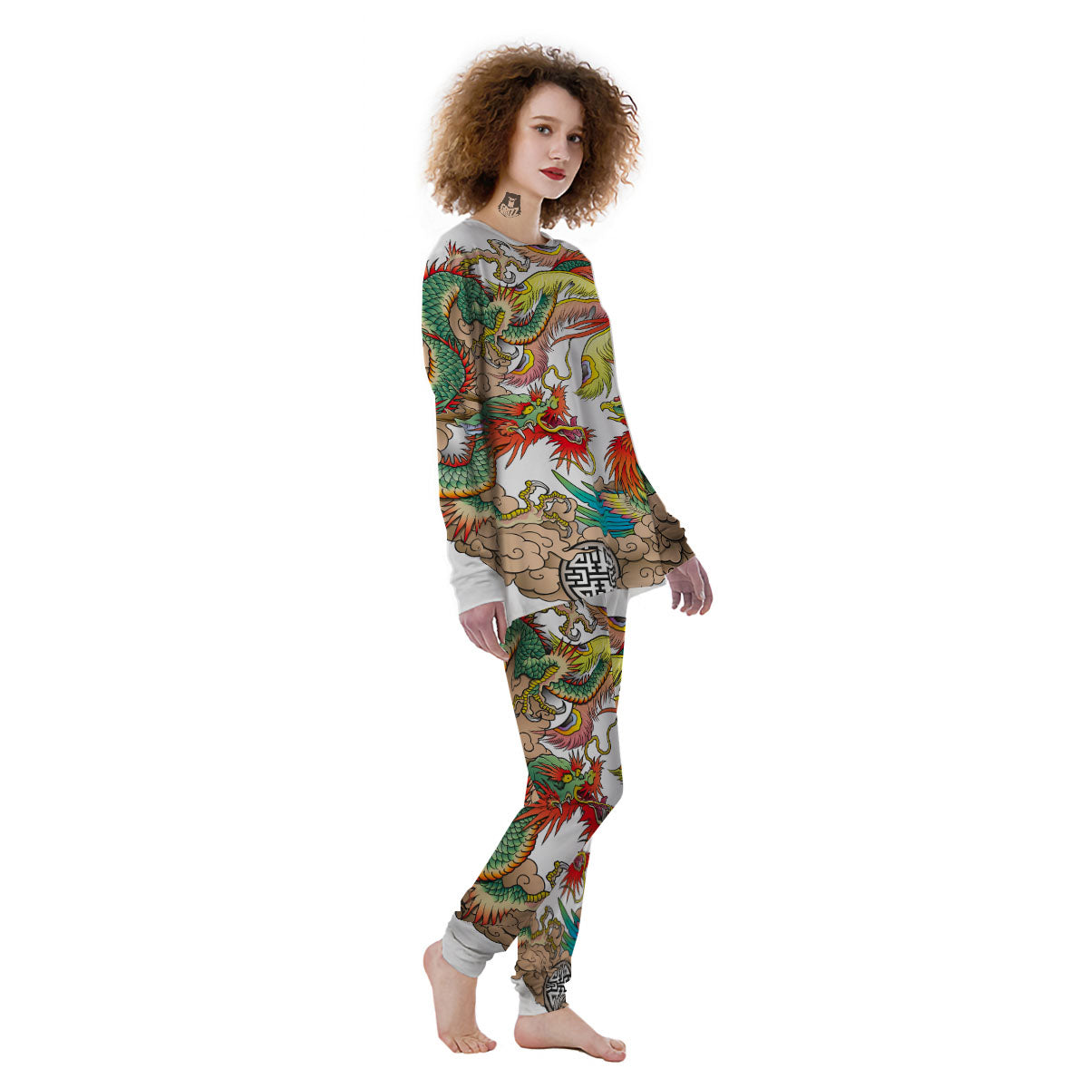 Phoenix And Dragon Japanese Tattoo Print Women's Pajamas-grizzshop