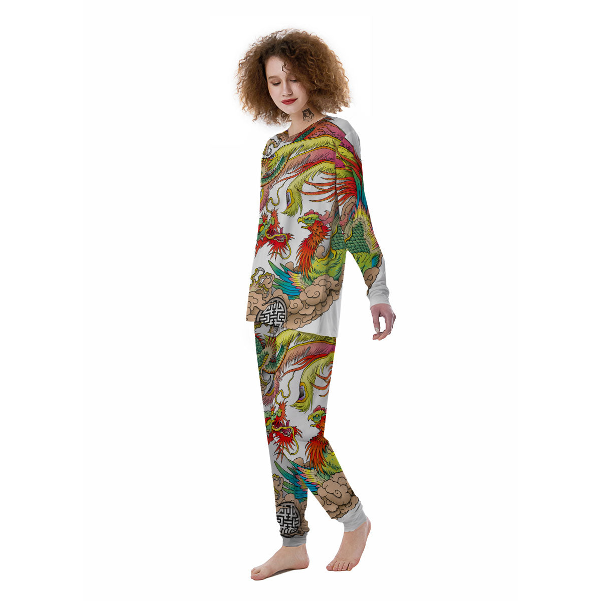 Phoenix And Dragon Japanese Tattoo Print Women's Pajamas-grizzshop
