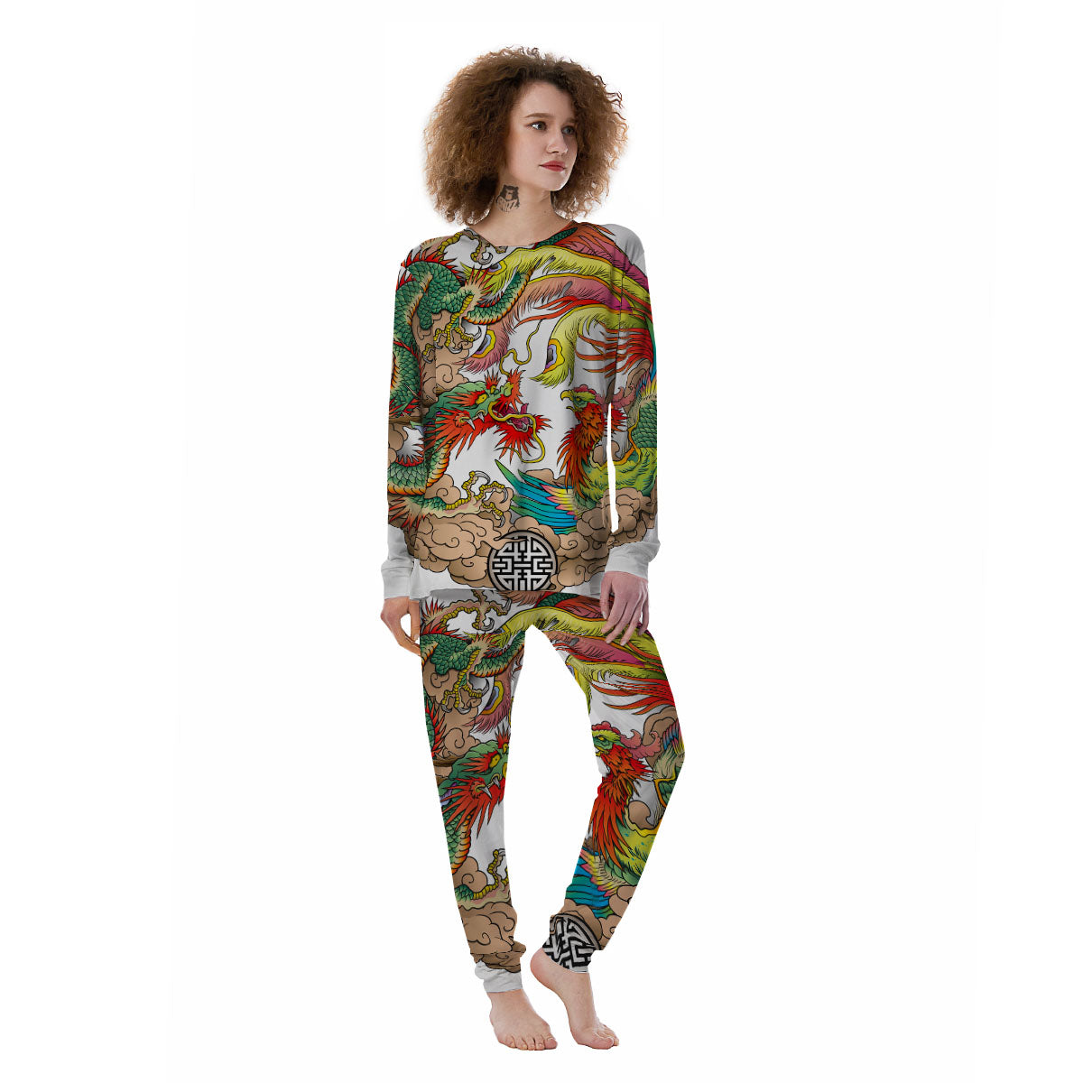 Phoenix And Dragon Japanese Tattoo Print Women's Pajamas-grizzshop