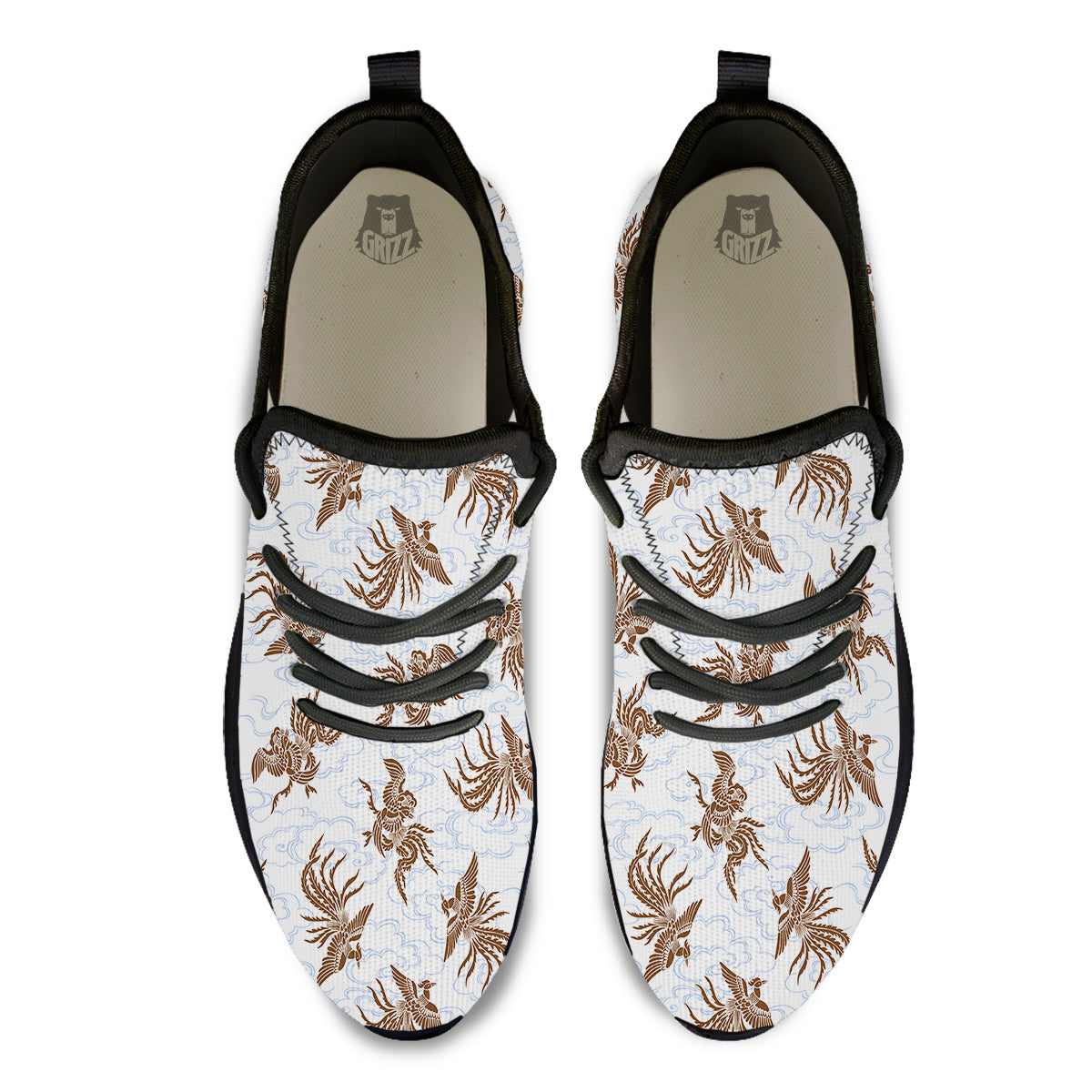 Phoenix Brown Print Pattern Black Athletic Shoes-grizzshop
