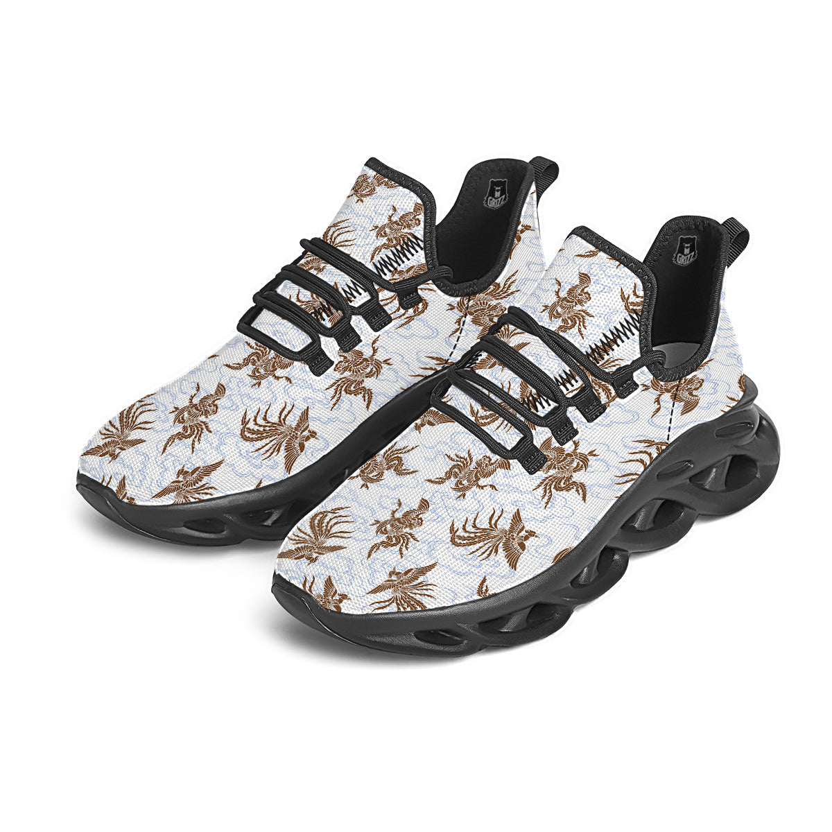 Phoenix Brown Print Pattern Black Running Shoes-grizzshop