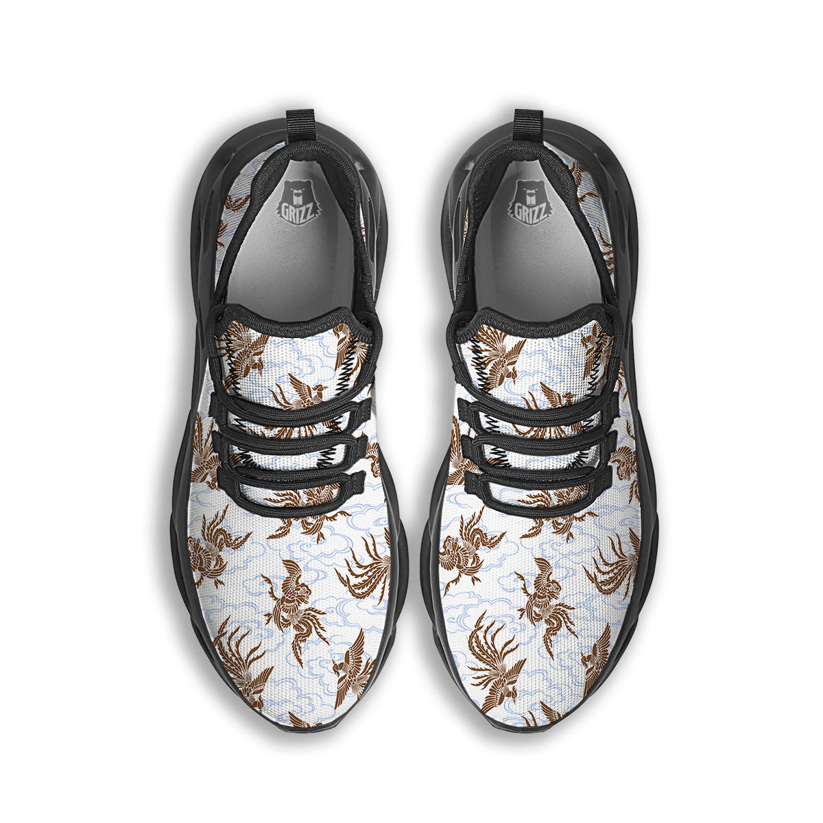 Phoenix Brown Print Pattern Black Running Shoes-grizzshop