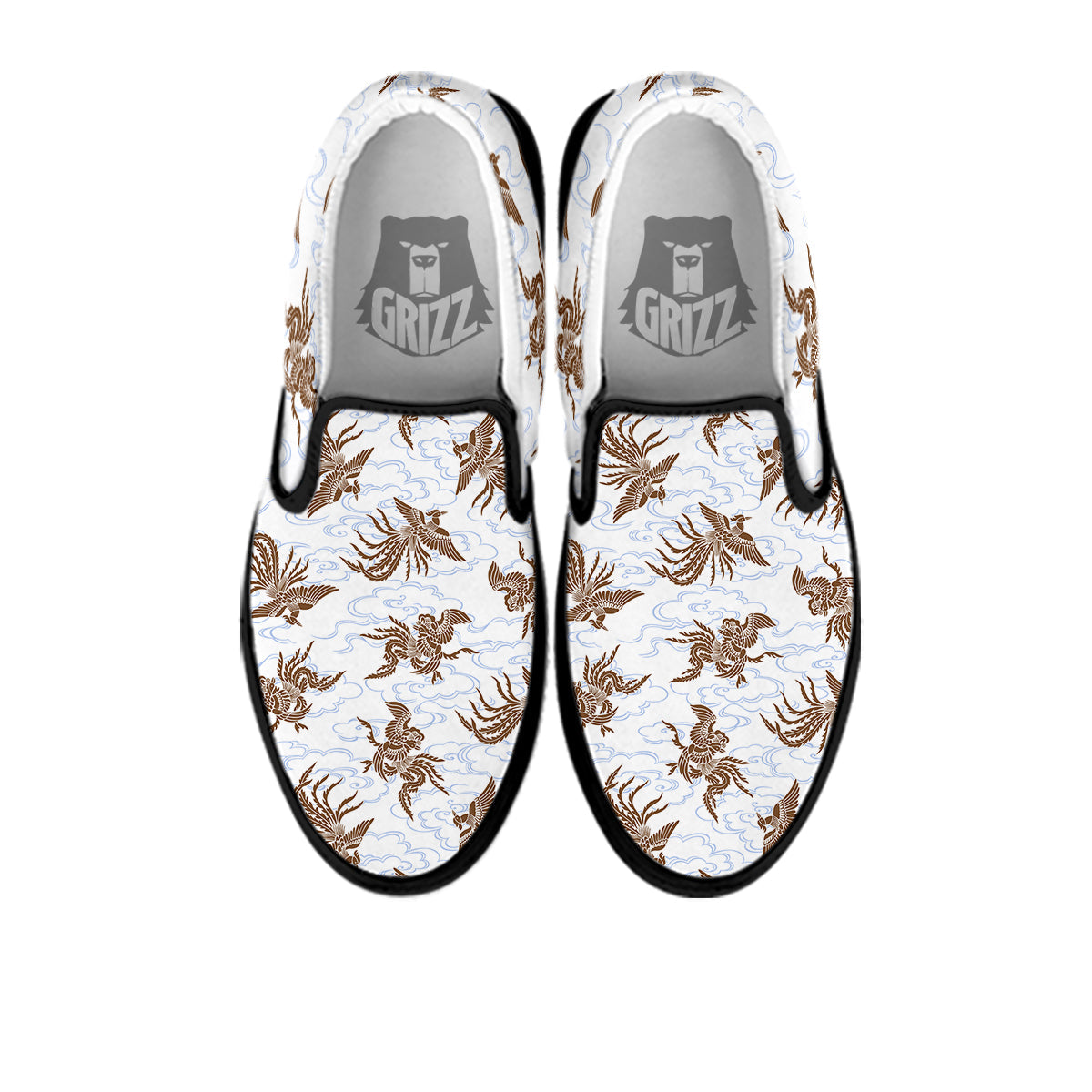 Phoenix Brown Print Pattern Black Slip On Shoes-grizzshop