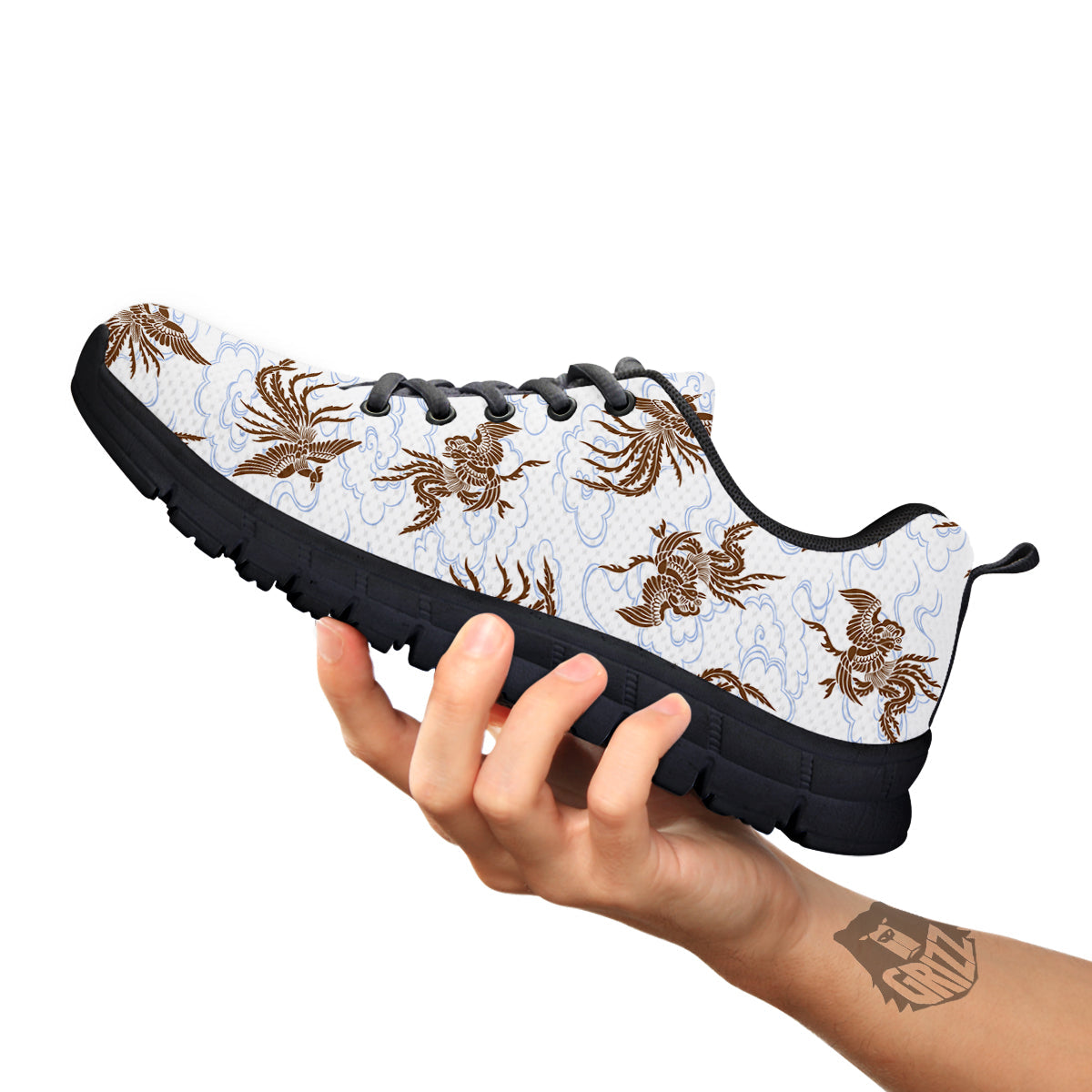 Phoenix Brown Print Pattern Black Sneaker-grizzshop