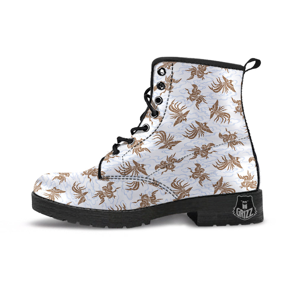Phoenix Brown Print Pattern Leather Boots-grizzshop