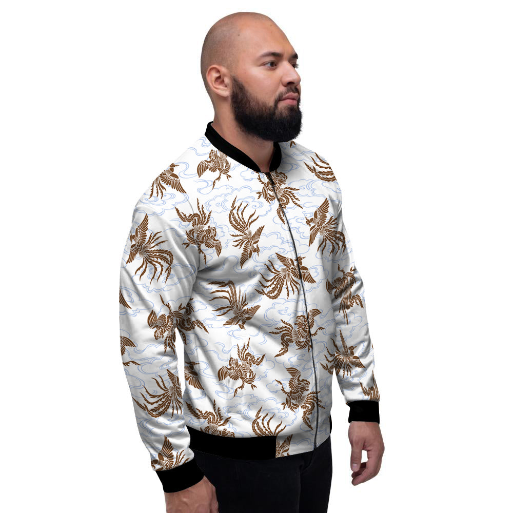 Phoenix Brown Print Pattern Men's Bomber Jacket-grizzshop