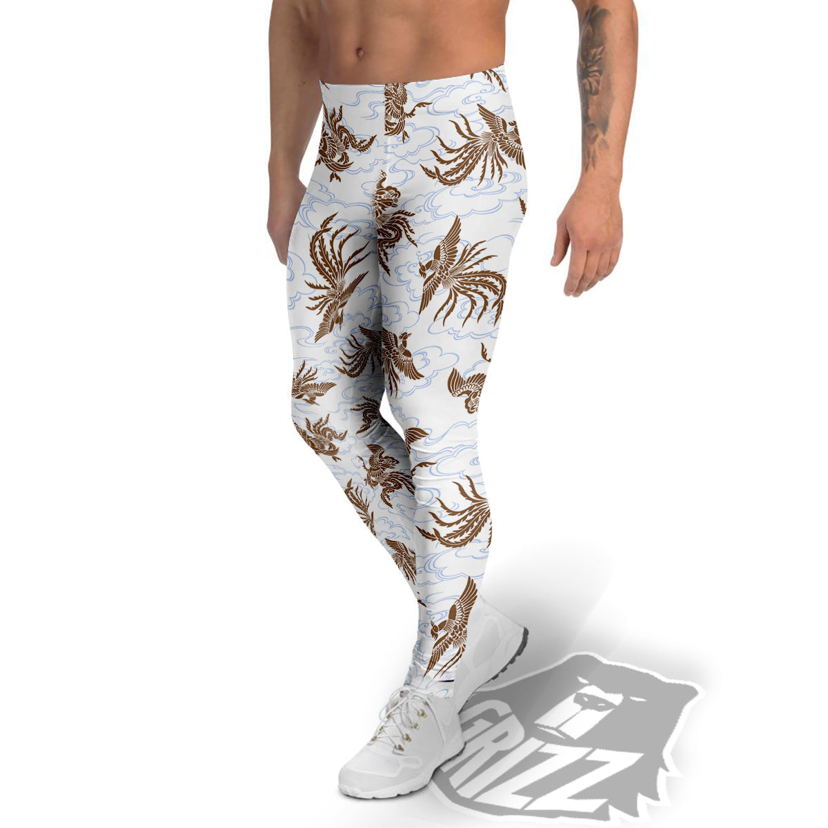Phoenix Brown Print Pattern Men's Leggings-grizzshop