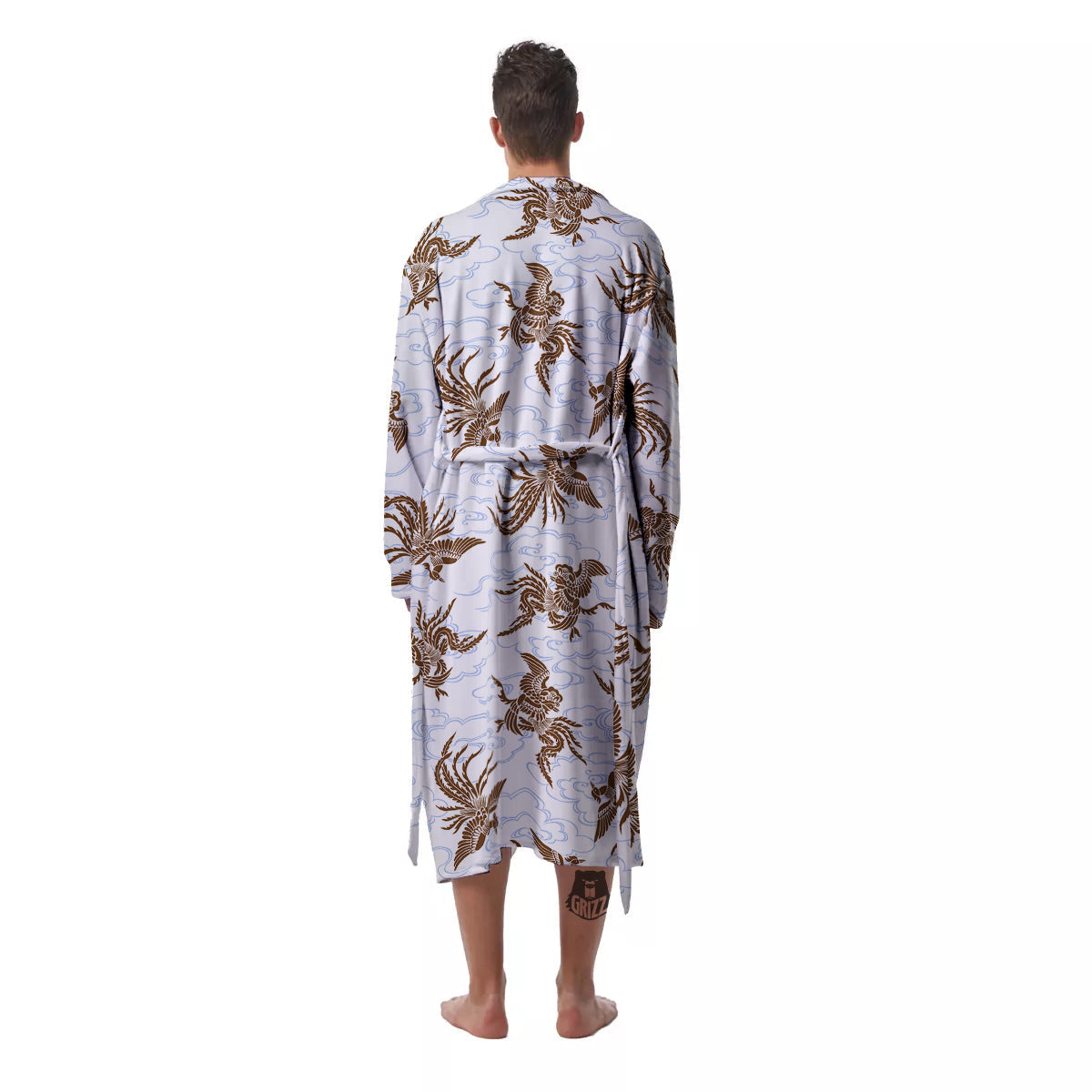 Phoenix Brown Print Pattern Men's Robe-grizzshop