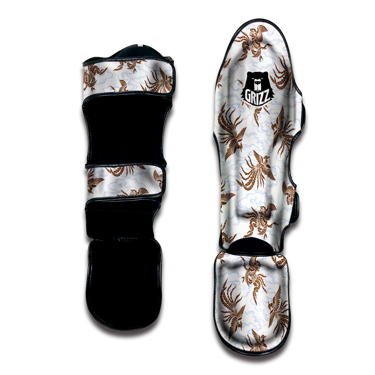 Phoenix Brown Print Pattern Muay Thai Shin Guards-grizzshop