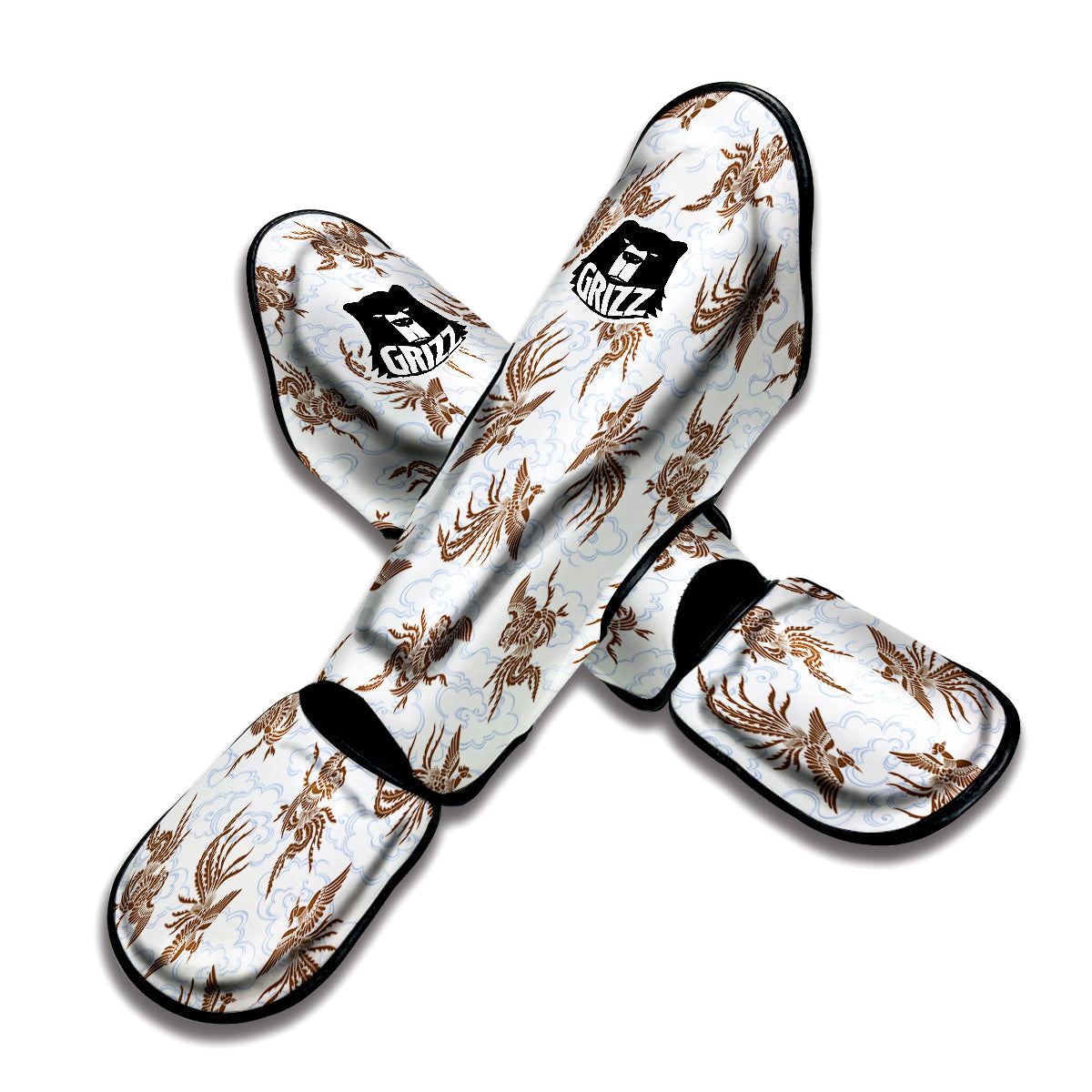Phoenix Brown Print Pattern Muay Thai Shin Guards-grizzshop