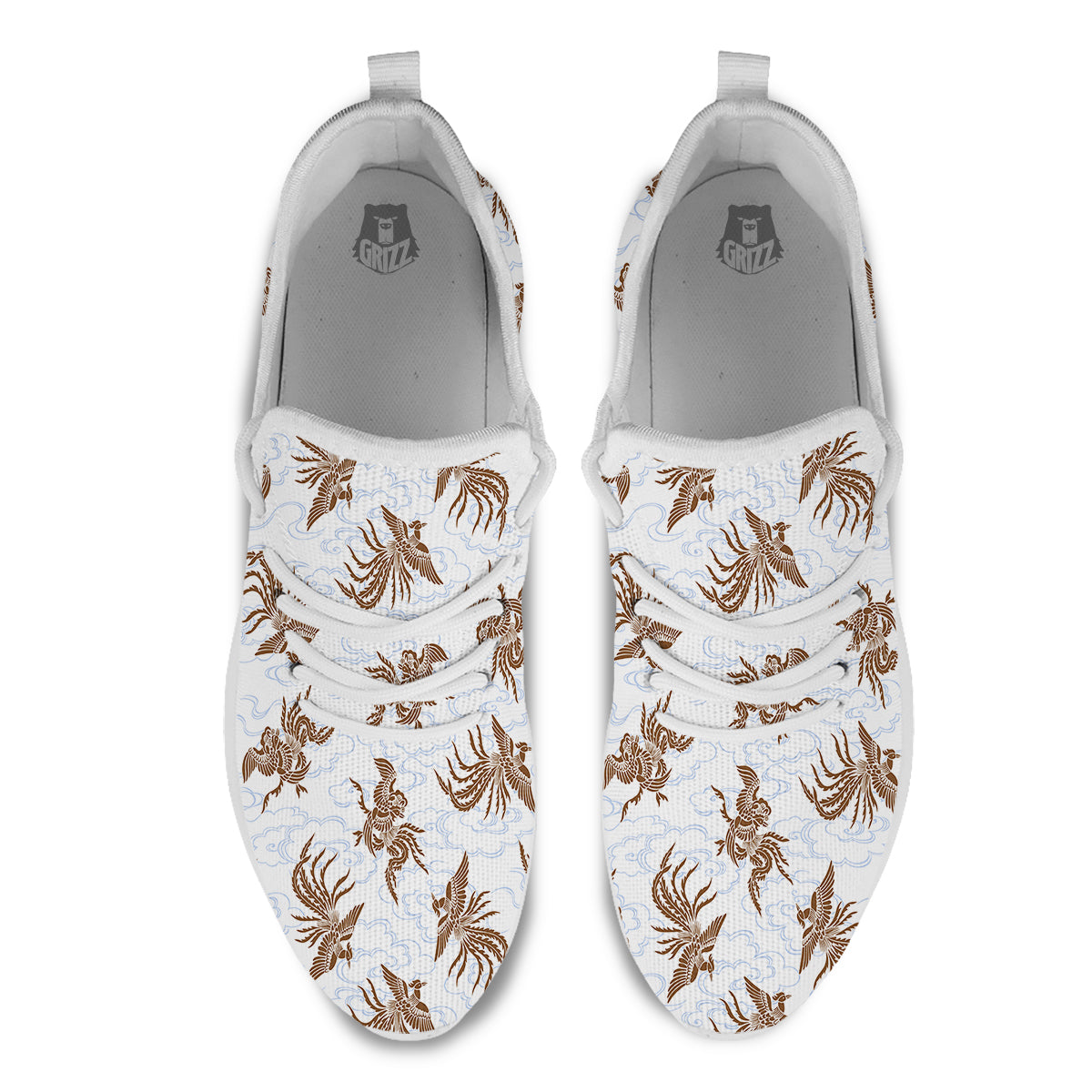 Phoenix Brown Print Pattern White Athletic Shoes-grizzshop