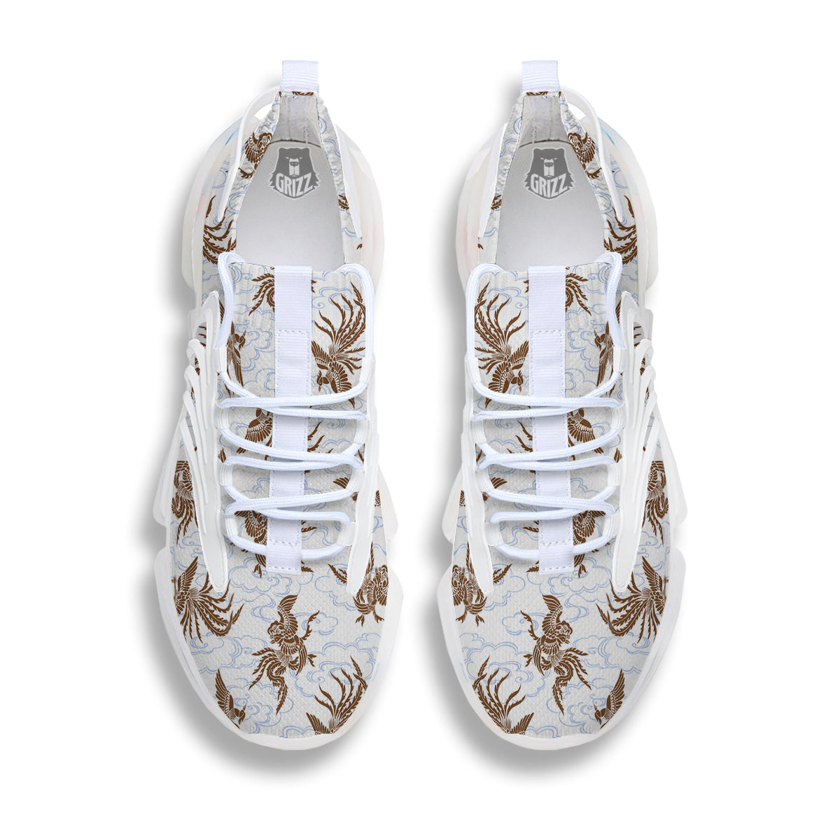 Phoenix Brown Print Pattern White Gym Shoes-grizzshop
