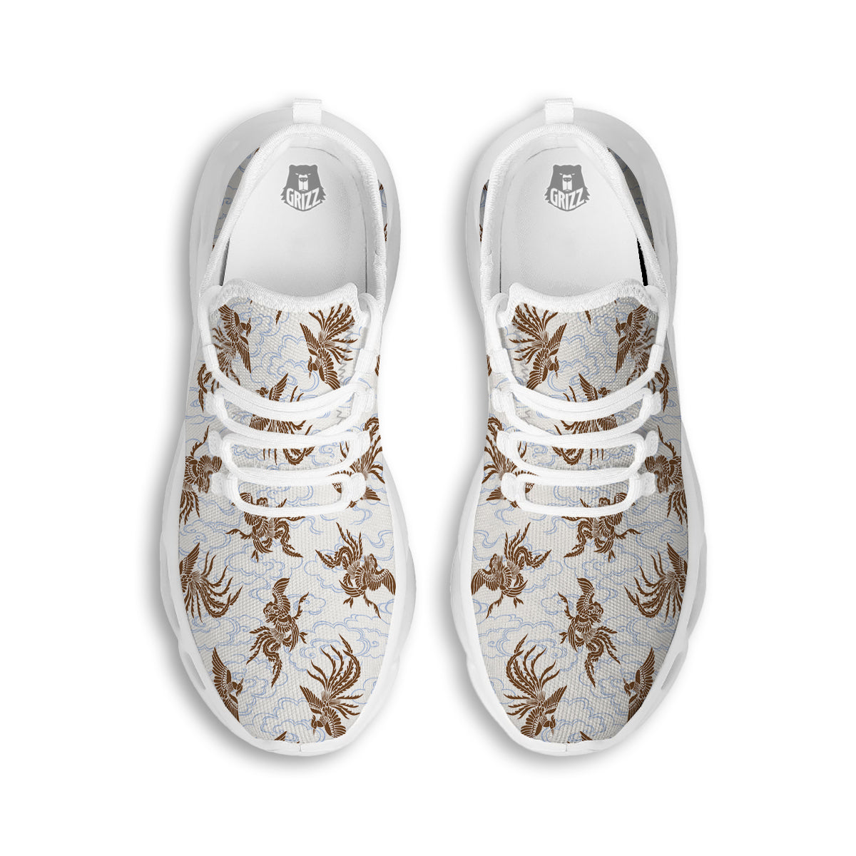 Phoenix Brown Print Pattern White Running Shoes-grizzshop