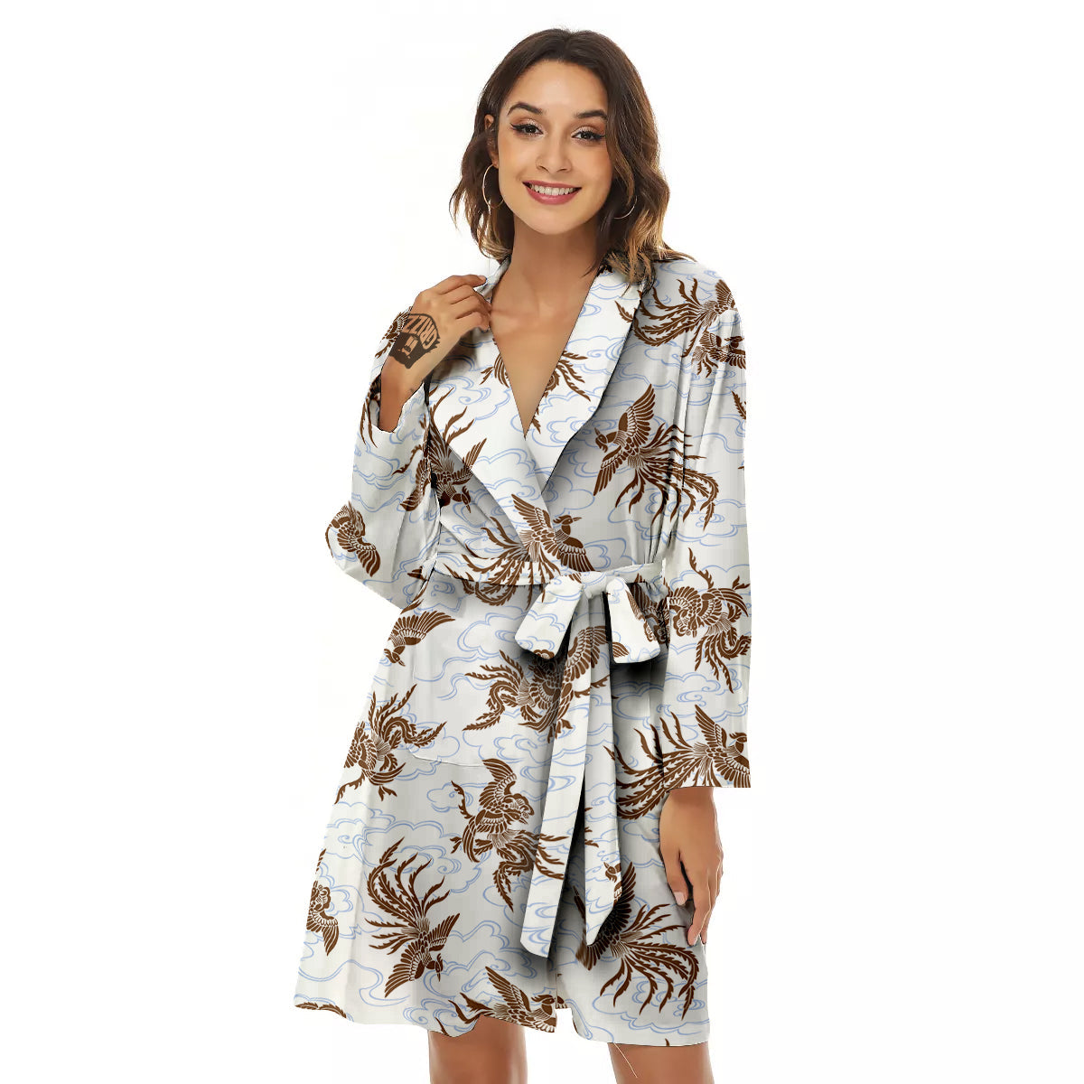 Phoenix Brown Print Pattern Women's Robe-grizzshop