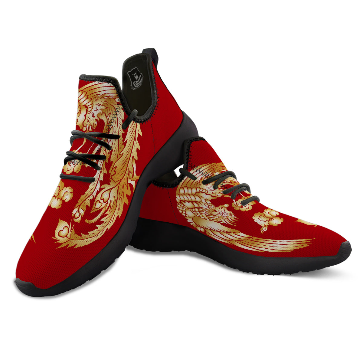 Phoenix Chinese Print Black Athletic Shoes-grizzshop