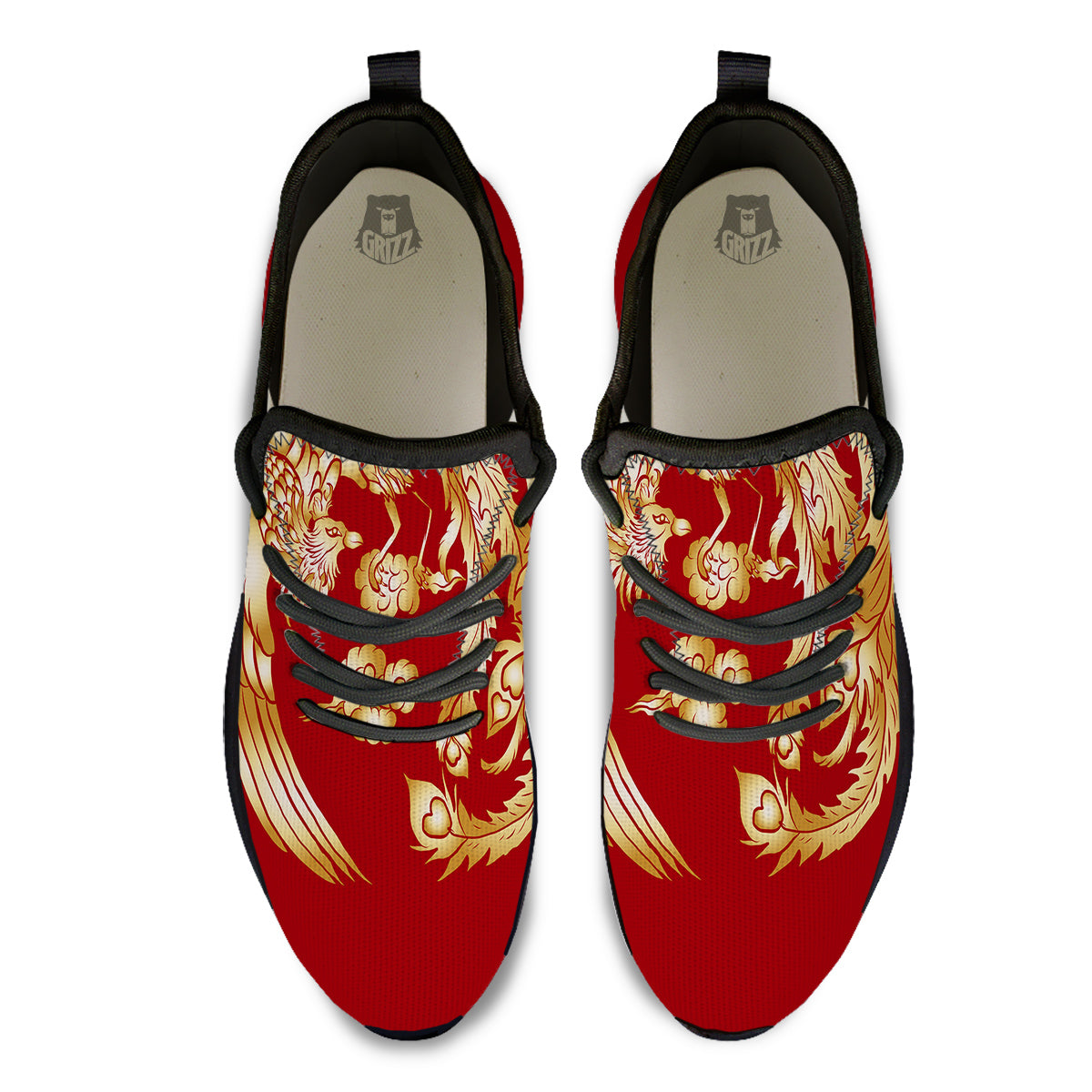 Phoenix Chinese Print Black Athletic Shoes-grizzshop