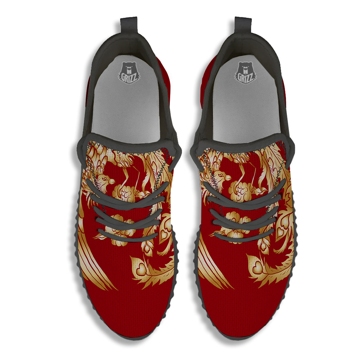 Phoenix Chinese Print Black Walking Shoes-grizzshop