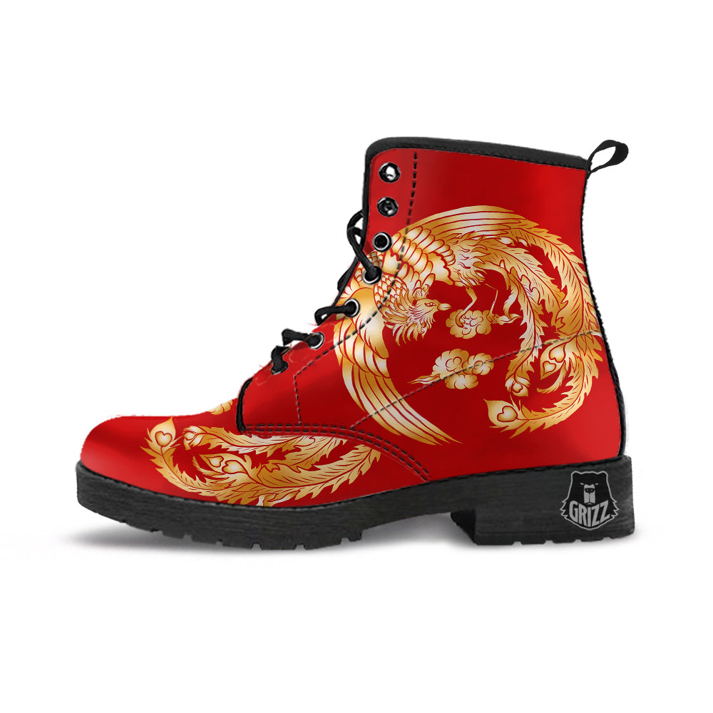 Phoenix Chinese Print Leather Boots-grizzshop