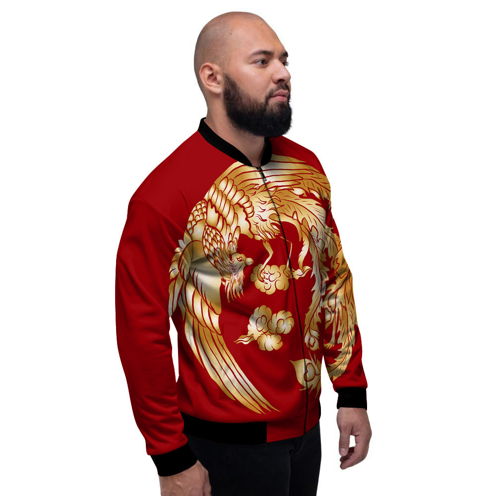 Phoenix Chinese Print Men's Bomber Jacket-grizzshop