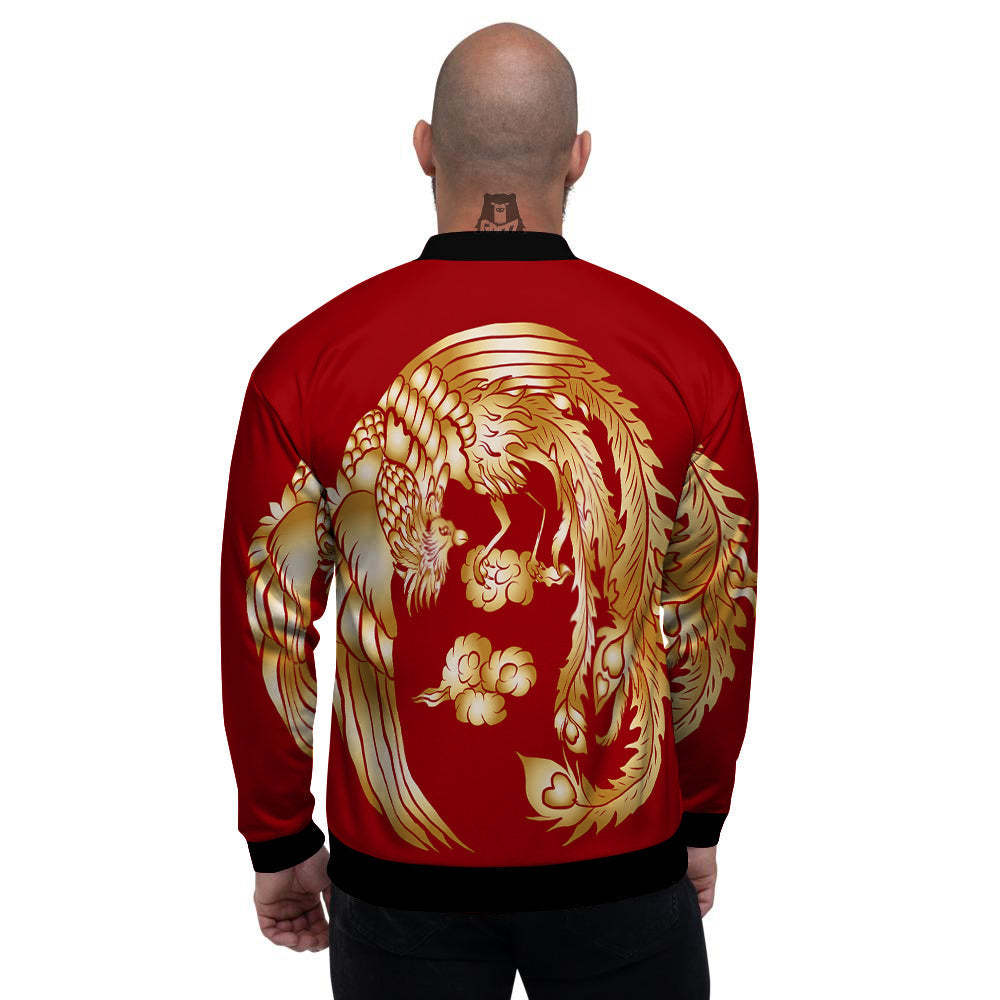 Phoenix Chinese Print Men's Bomber Jacket-grizzshop