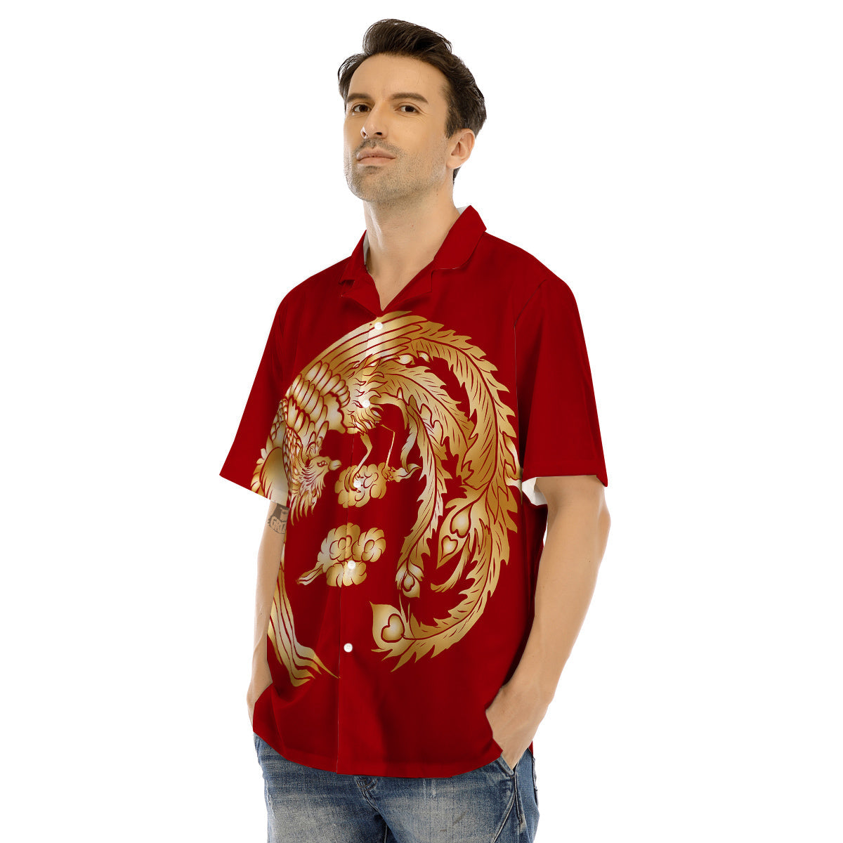 Phoenix Chinese Print Men's Hawaiian Shirt-grizzshop