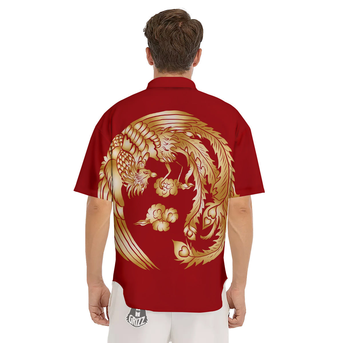 Phoenix Chinese Print Men's Short Sleeve Shirts-grizzshop