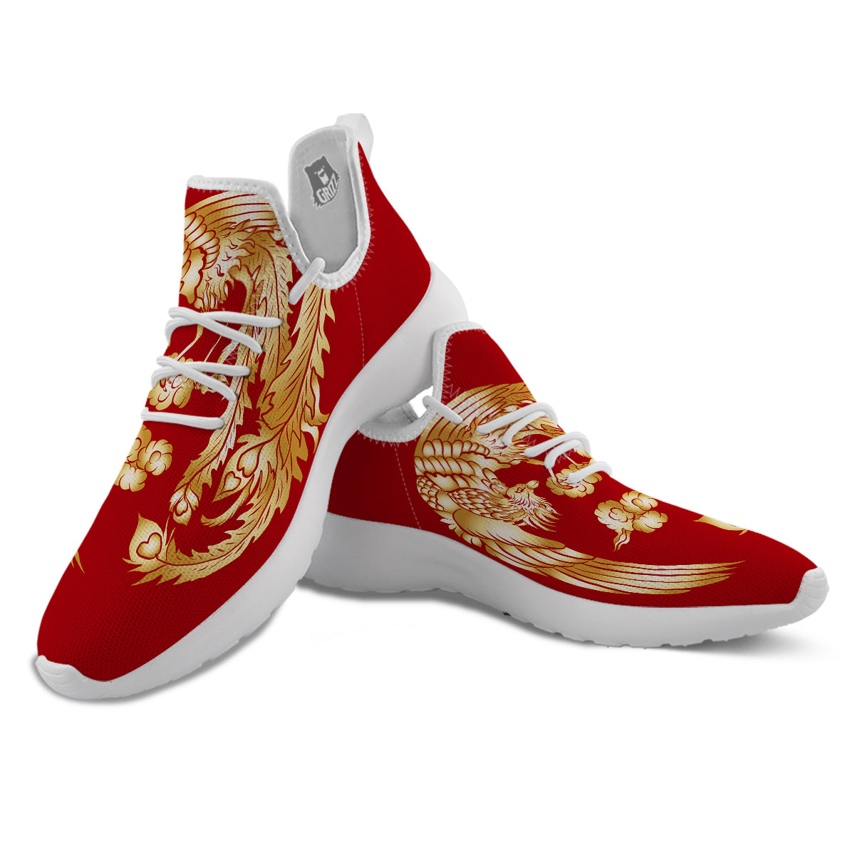 Phoenix Chinese Print White Athletic Shoes-grizzshop
