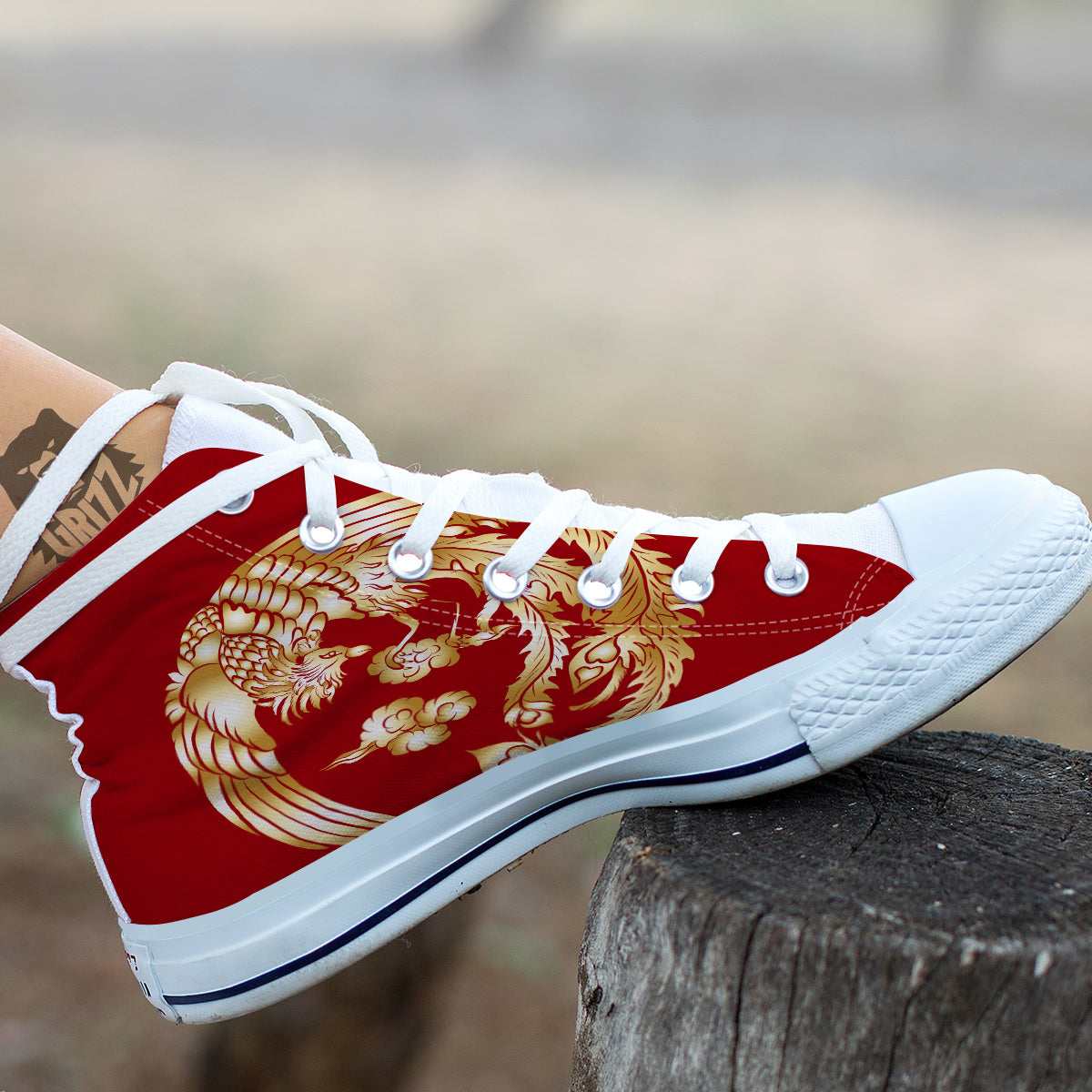Phoenix Chinese Print White High Top Shoes-grizzshop