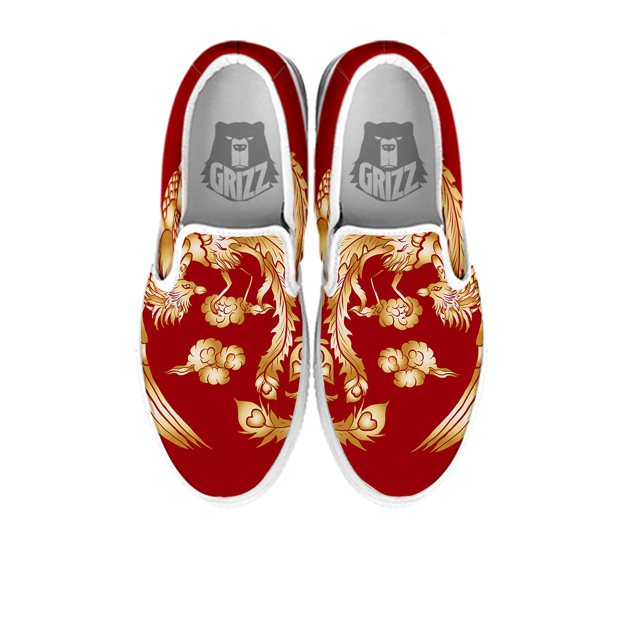 Phoenix Chinese Print White Slip On Shoes-grizzshop