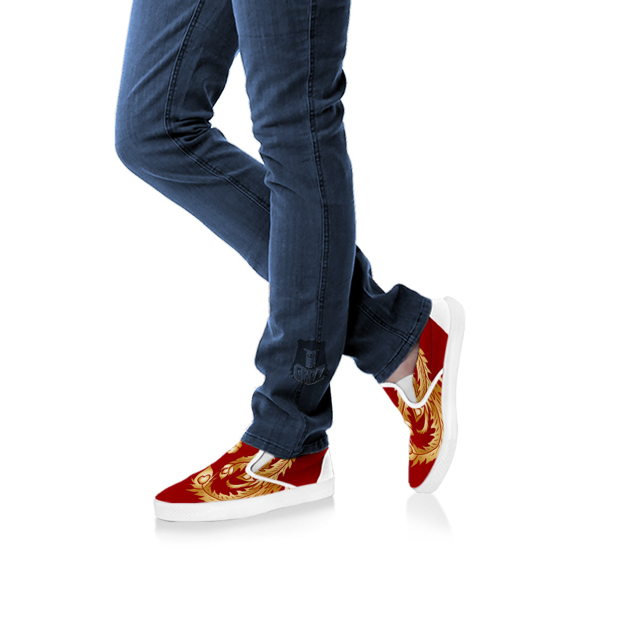 Phoenix Chinese Print White Slip On Shoes-grizzshop