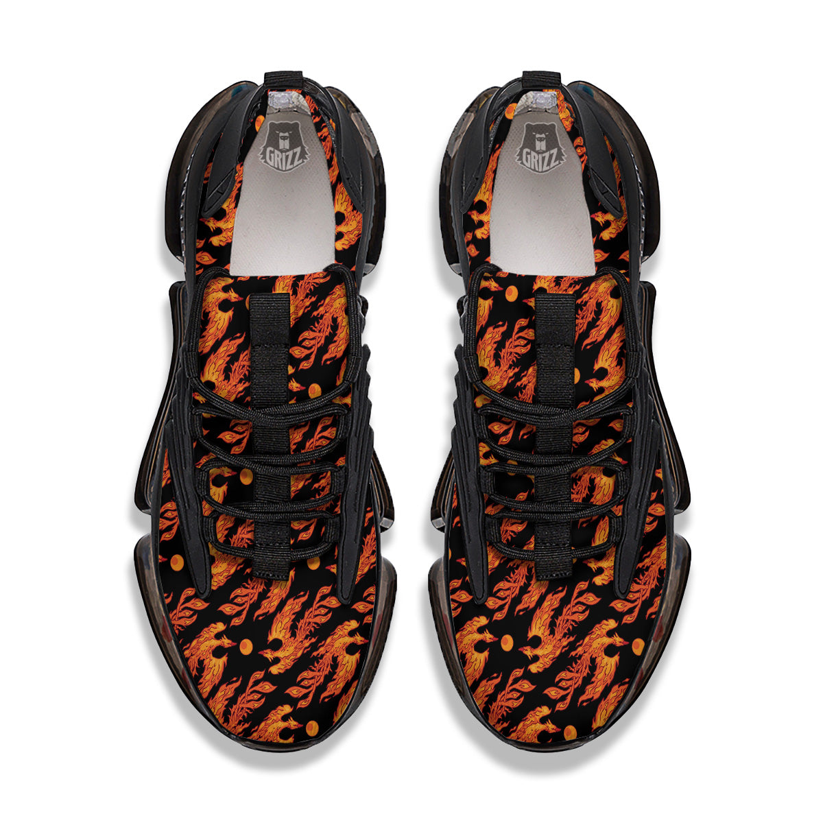 Phoenix Fire On Black Print Pattern Black Gym Shoes-grizzshop