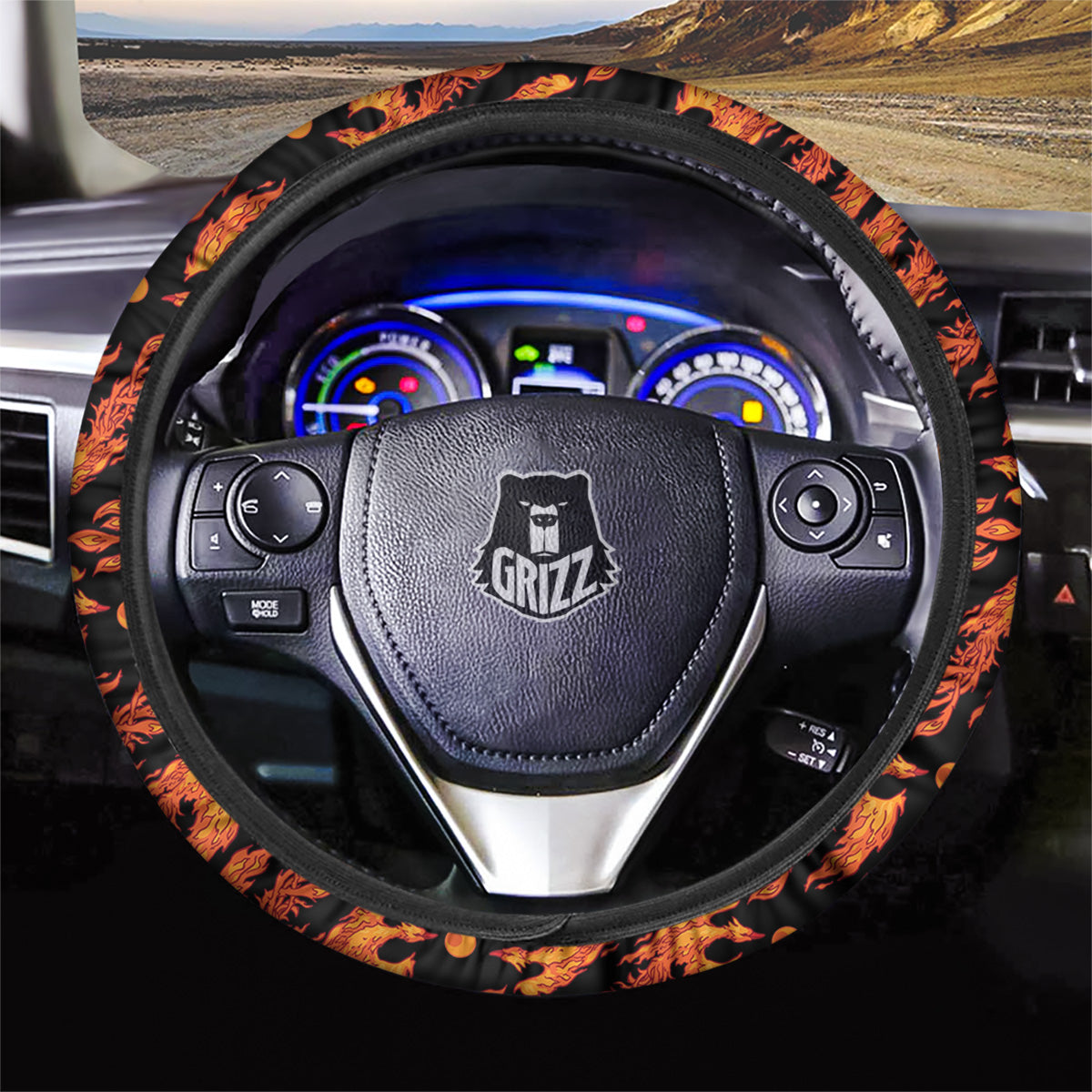 Phoenix Fire On Black Print Pattern Car Steering Wheel Cover-grizzshop
